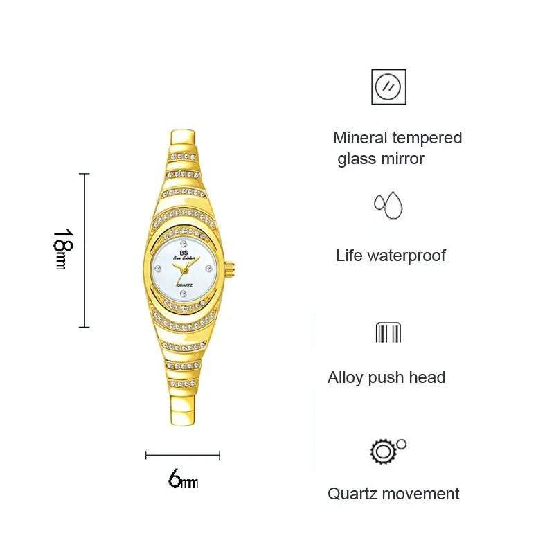 Oval Chain Watch with Diamonds for Women - Rose Gold