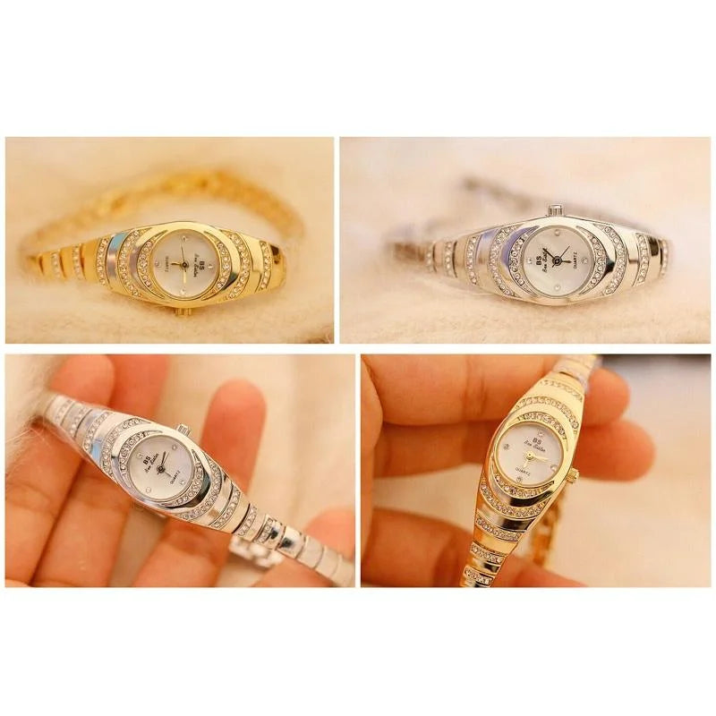 Oval Chain Watch with Diamonds for Women - Rose Gold