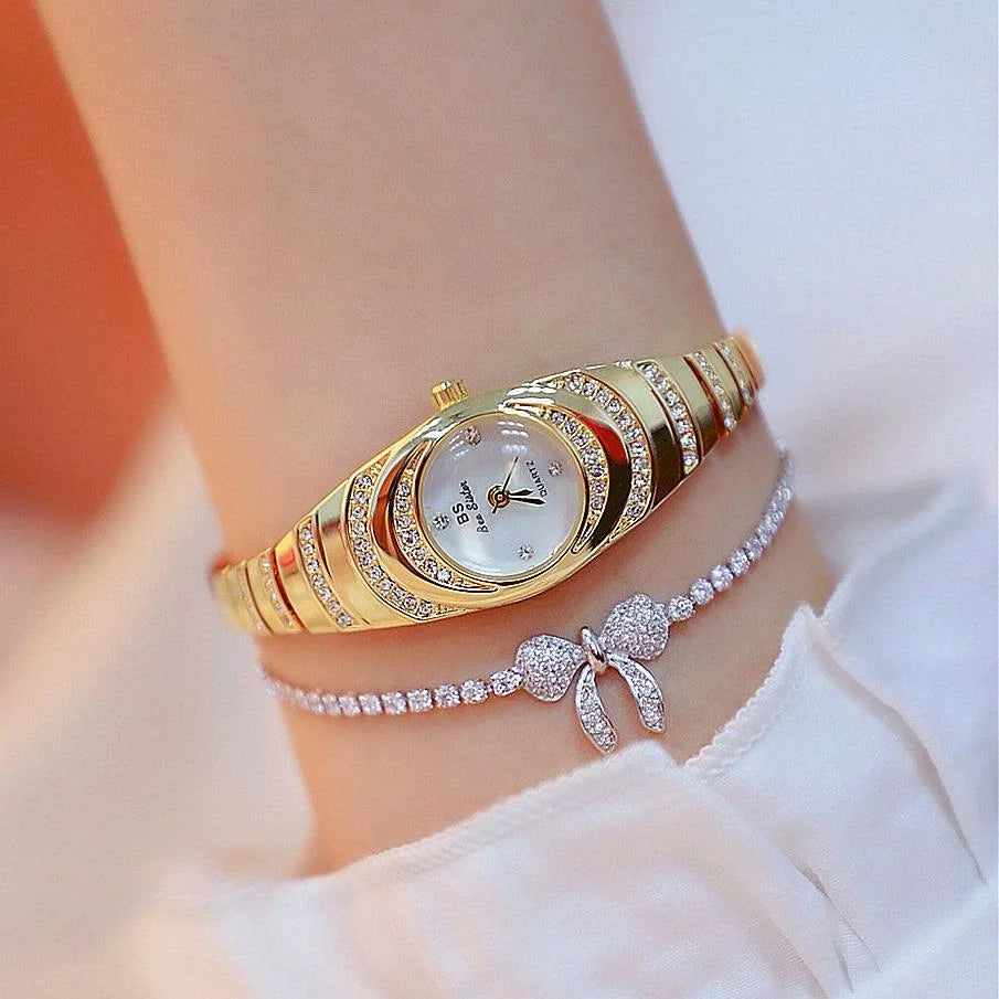 Oval Chain Watch with Diamonds for Women - Silver - Fashion