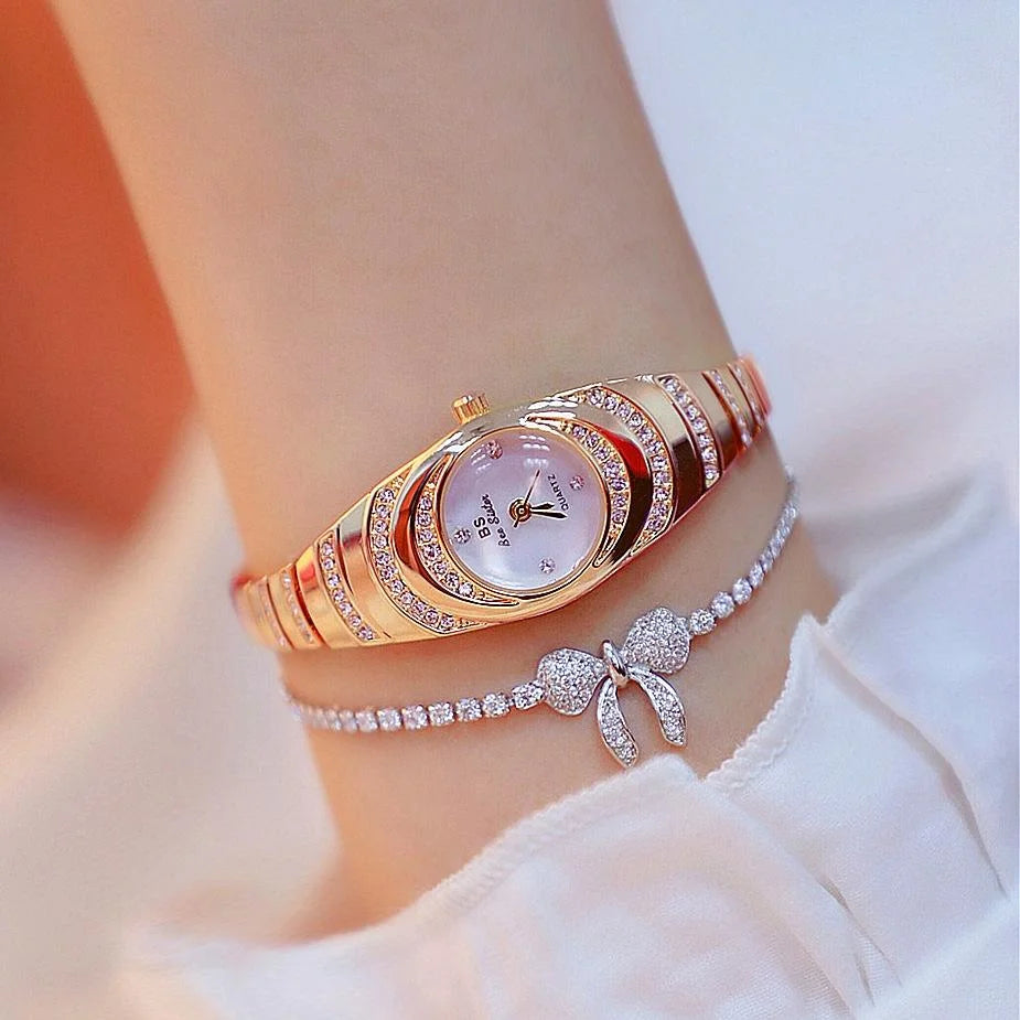 Oval Chain Watch with Diamonds for Women - Silver - Fashion