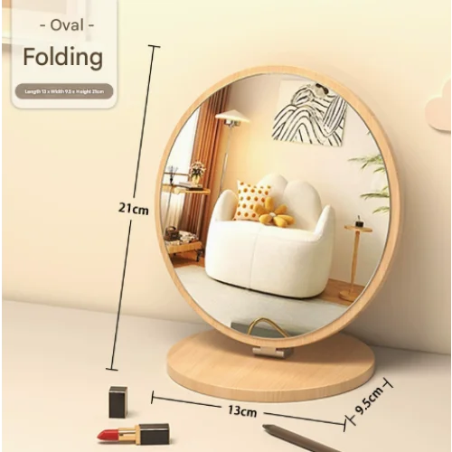 Oval Folding Mirror Tabletop Makeup Mirror - Large Wooden