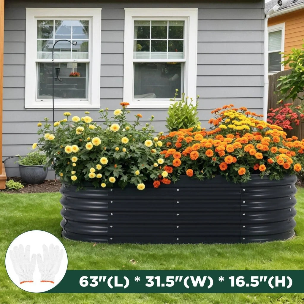Oval Raised Garden Bed 160x80x42cm Galvanised Steel Planter