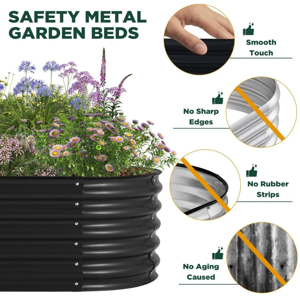 Oval Raised Garden Bed 160x80x42cm Galvanised Steel Planter