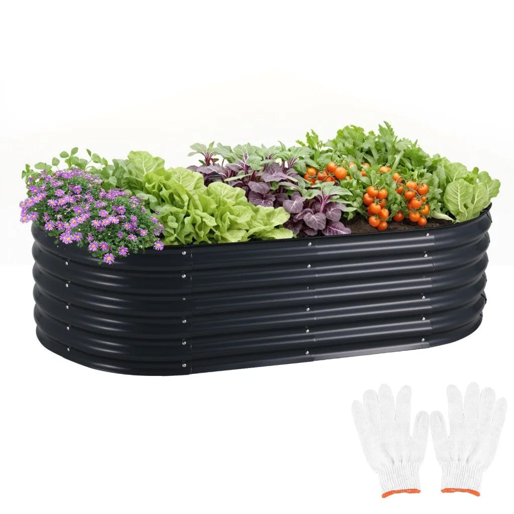 Oval Raised Garden Bed Galvanised Steel 240x80x42cm Planter