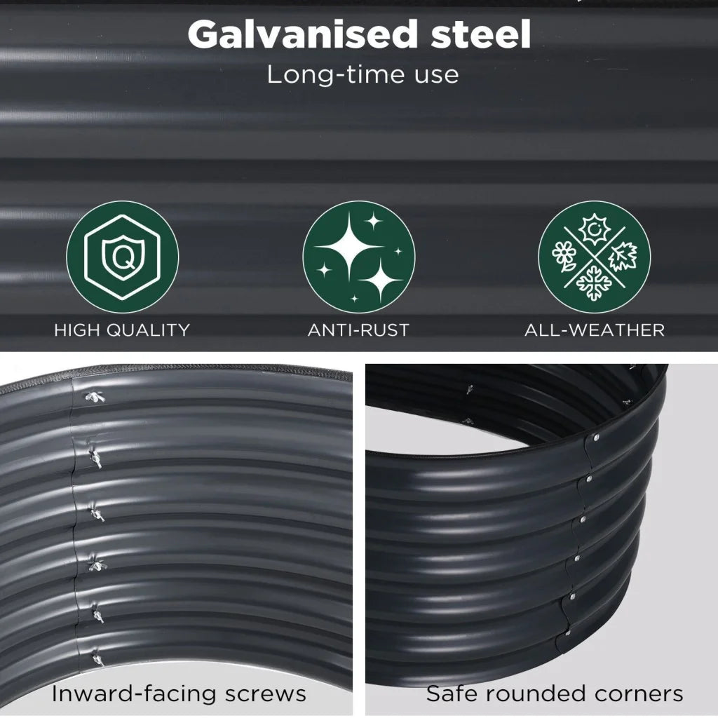 Oval Raised Garden Bed Galvanised Steel 240x80x42cm Planter