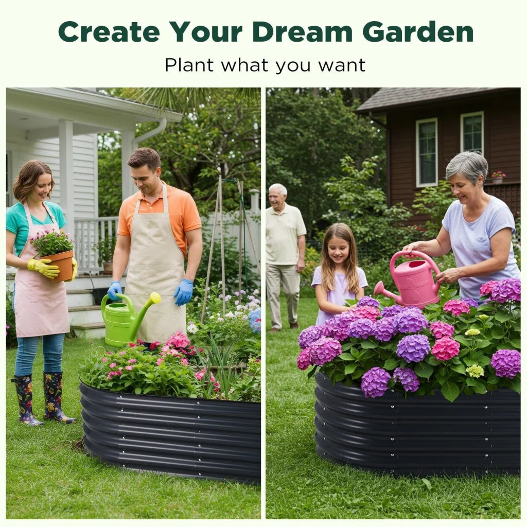 Oval Raised Garden Bed Galvanised Steel 240x80x42cm Planter