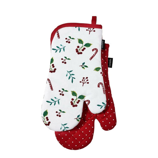 Oven Mitts Set of 2 Ladelle Joyful Red Cotton 18x33 cm