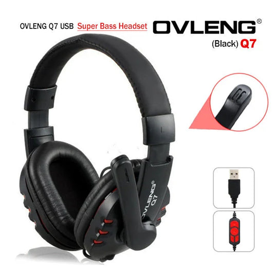 OVLENG Q7 USB Computer Headphones with Mic & Volume Control