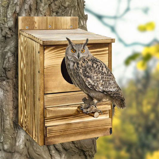 Owl Nesting Box Bird Feeder Paulownia Wood Acrylic - Home &