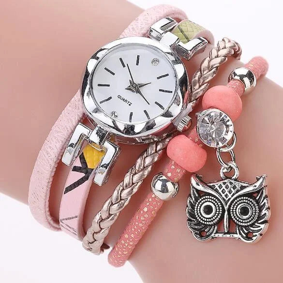 Owl Pendant Bracelet Watch for Women - Small Dial - Milk