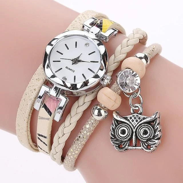Owl Pendant Bracelet Watch for Women - Small Dial - Milk