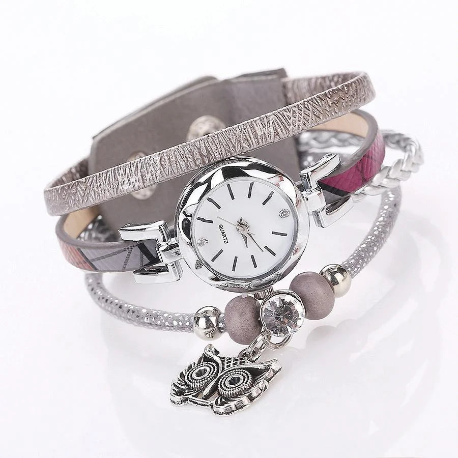 Owl Pendant Bracelet Watch for Women - Small Dial - Pink
