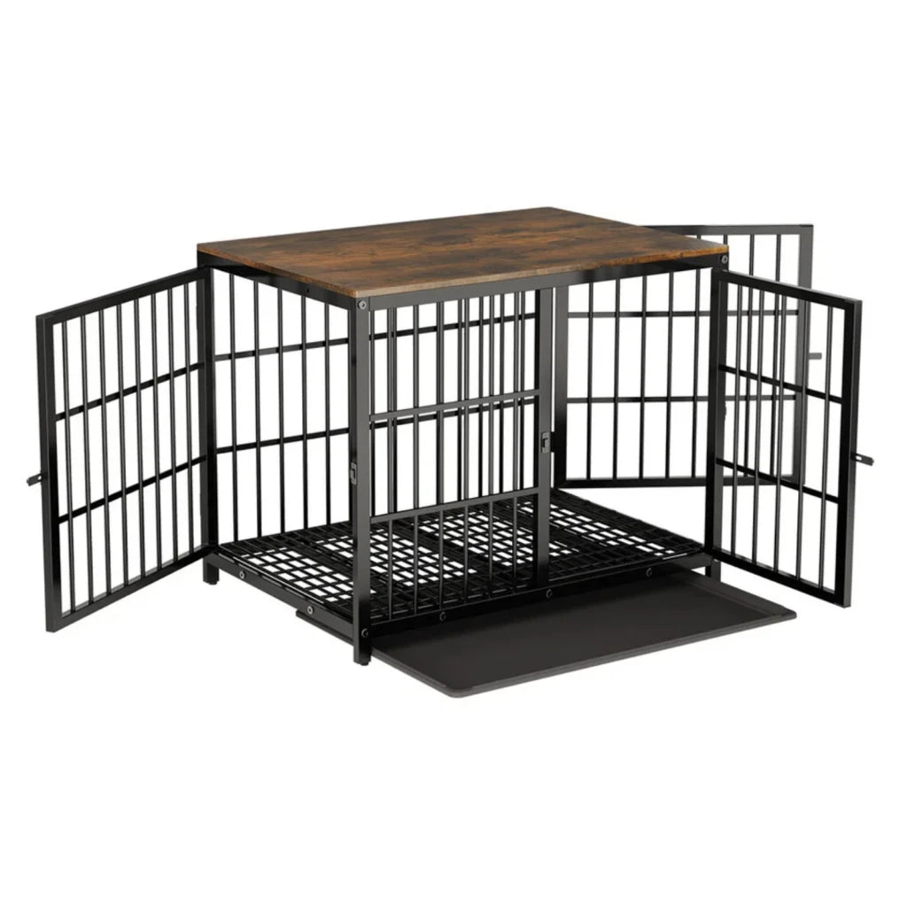 P&P Black Walnut Wooden Dog Crate with 3 Access Doors