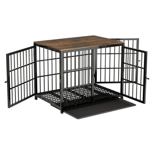 P&P Black Walnut Wooden Dog Crate with 3 Access Doors