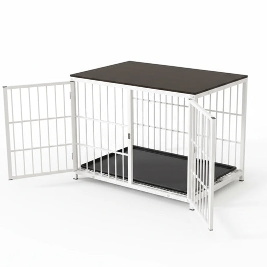 P&P White Walnut Wooden Dog Crate with 3 Doors Tray
