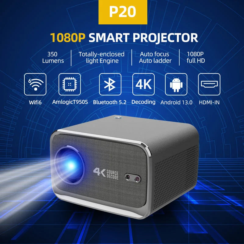 P20 1080P Smart Projector with 4K Decoding Wi-Fi 6