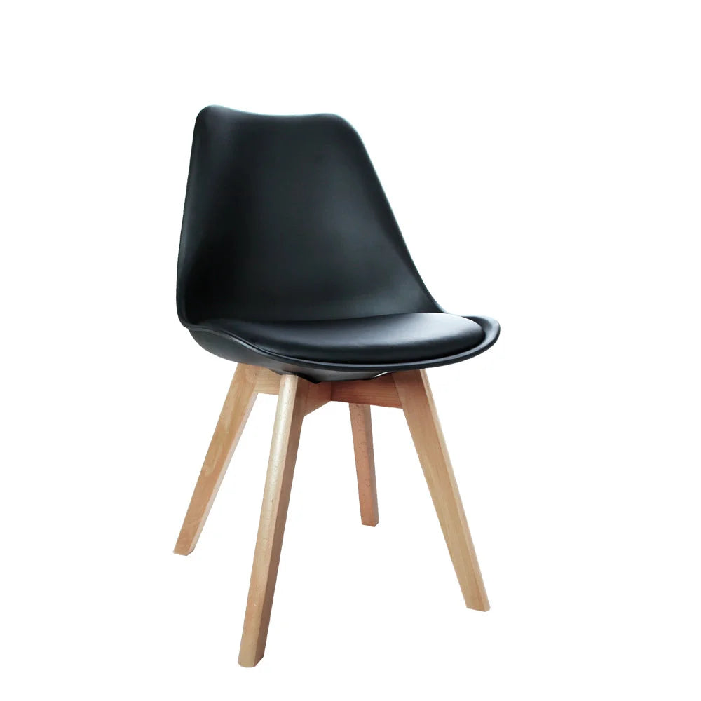 Black dining chair set with cushioned seat and curved backrest