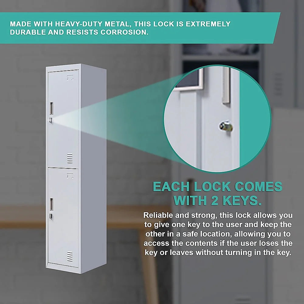 Padlock-Operated Lock 2-Door Vertical Locker for Office Gym