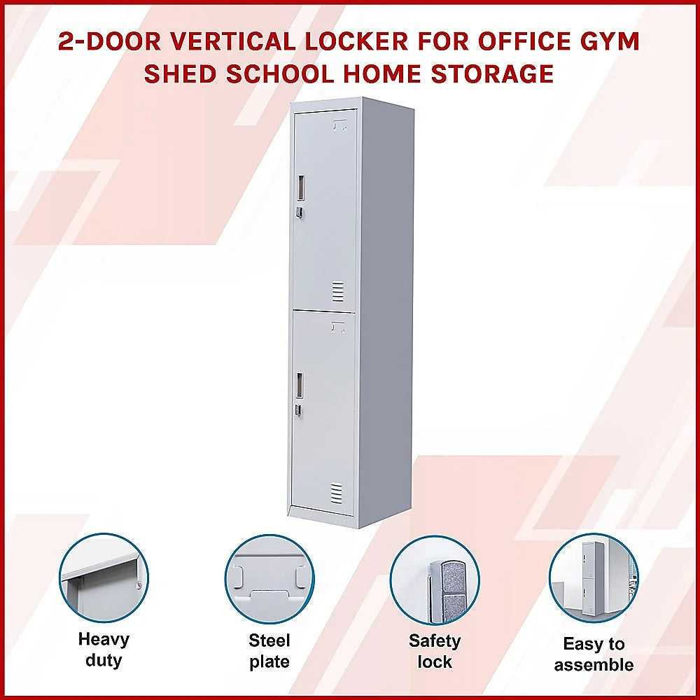 Padlock-Operated Lock 2-Door Vertical Locker for Office Gym