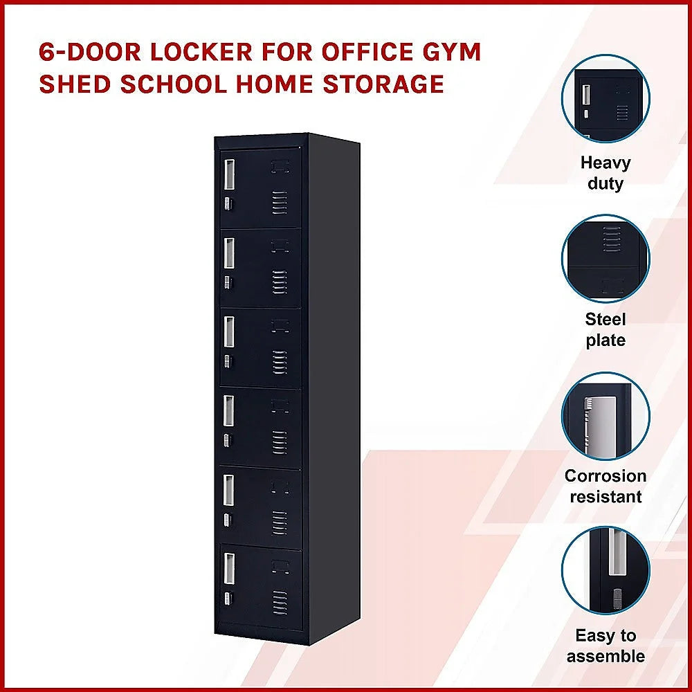 Padlock-Operated Lock 6-Door Locker for Office Gym Shed