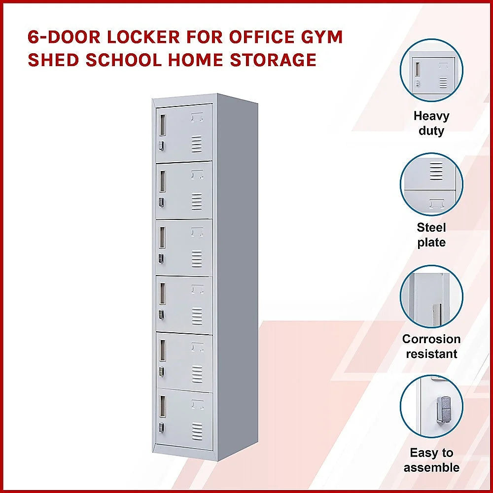 Padlock-Operated Lock 6-Door Locker for Office Gym Shed