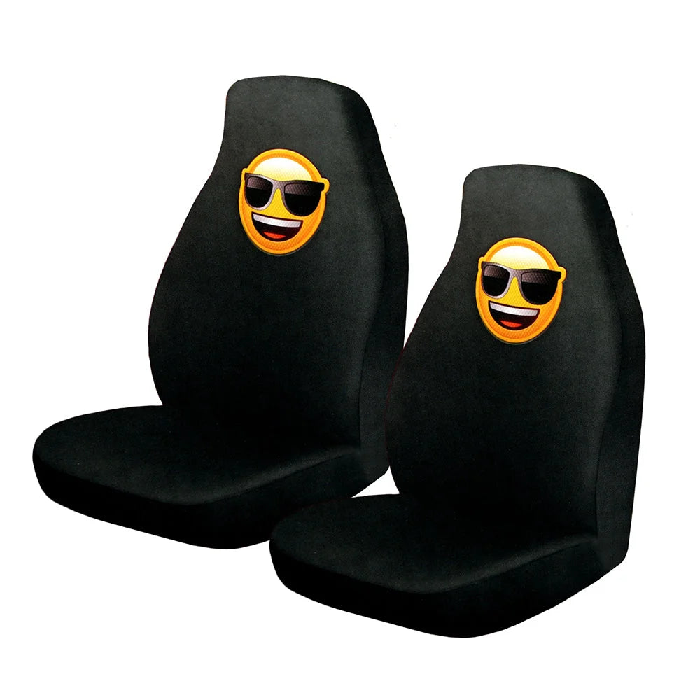 Pair of Emoji Car Front Seat Covers Sunglasses Faces - Auto