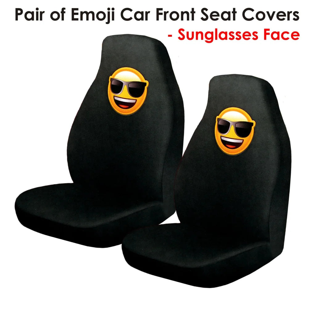 Pair of Emoji Car Front Seat Covers Sunglasses Faces - Auto