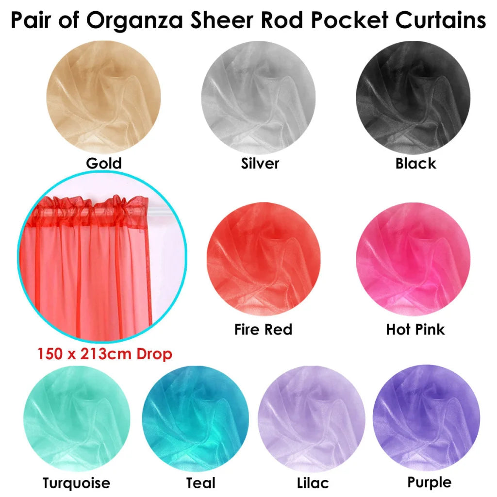 Pair of Organza Sheer Rod Pocket Curtains Purple - Home &