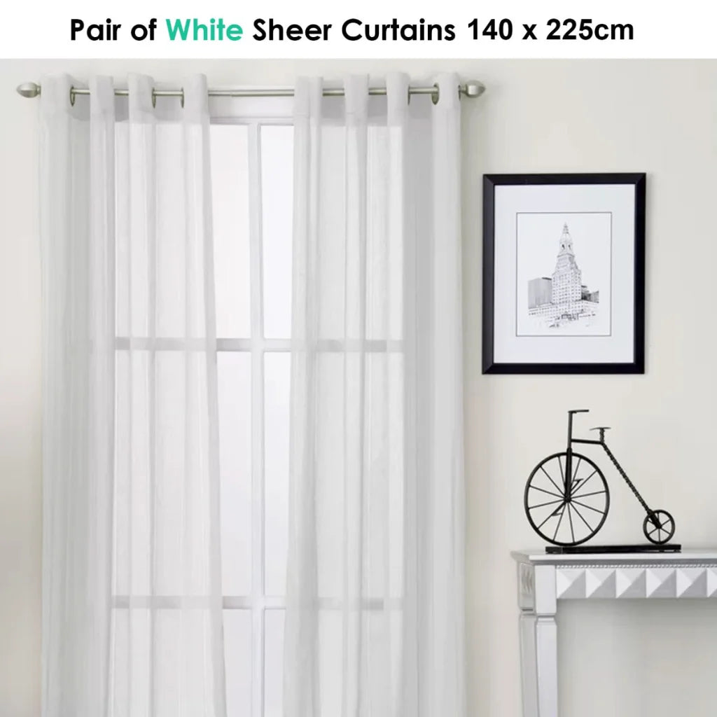 Pair of White Eyelet Sheer Curtains 140 x 225cm - Home &