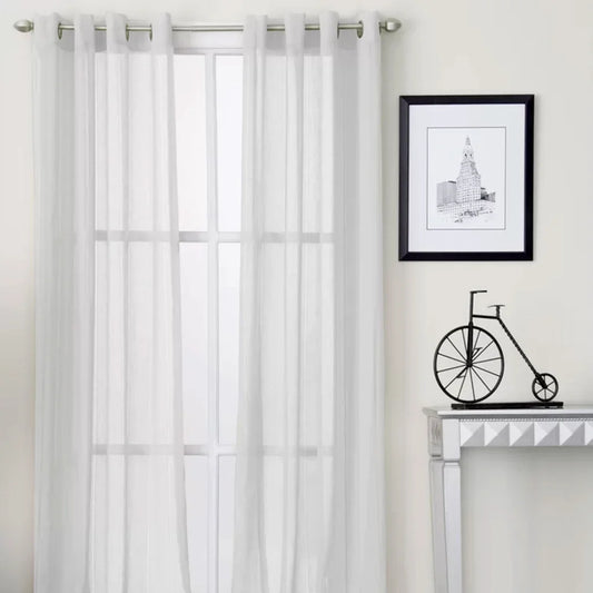 Pair of White Eyelet Sheer Curtains 140 x 225cm - Home &
