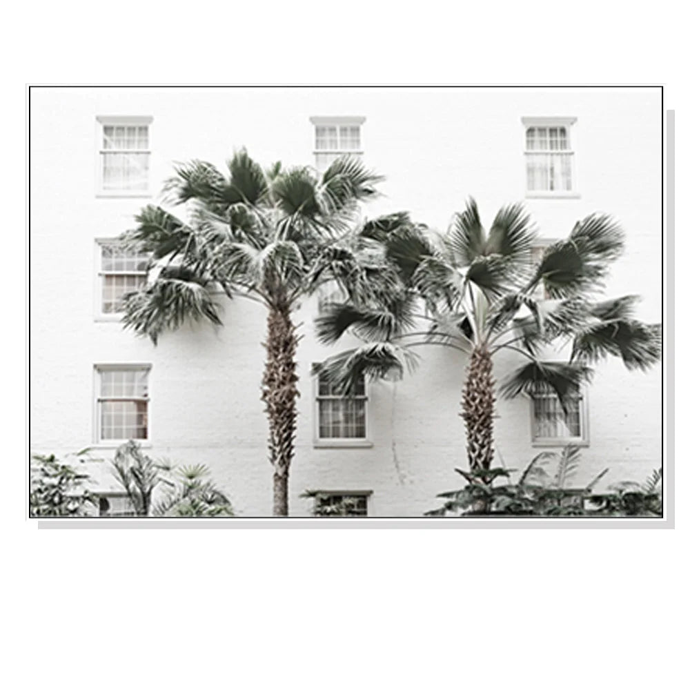 Palm Tree Canvas Wall Art White Frame 70cm x 100cm - Spring