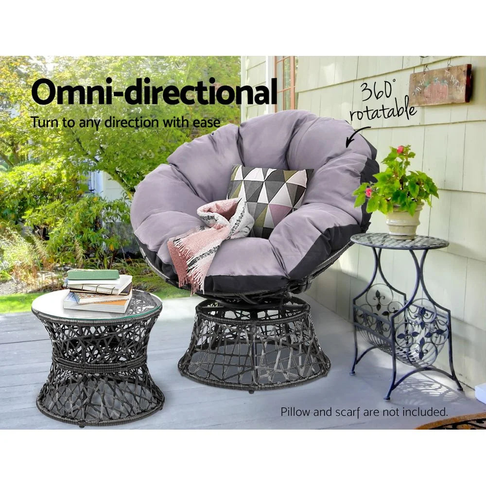 Papasan Chair with Side Table Set Black - Outdoor
