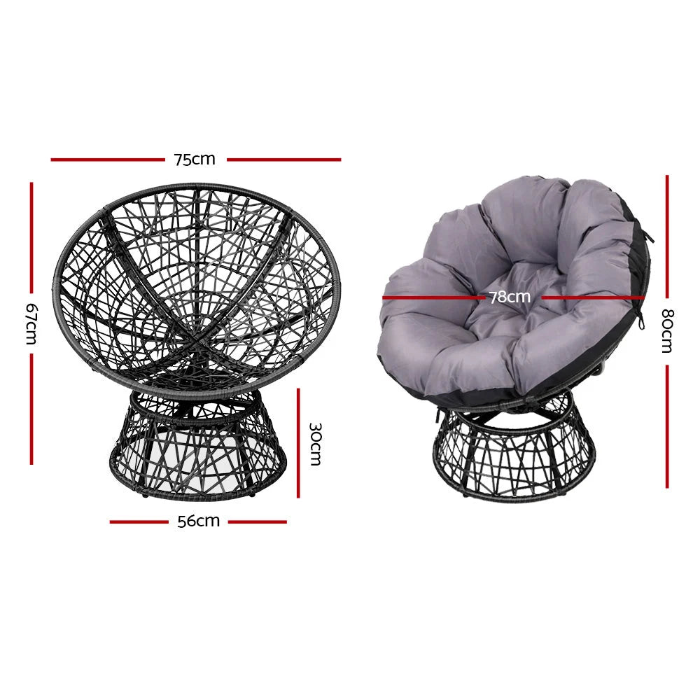 Papasan Chair with Side Table Set Black - Outdoor