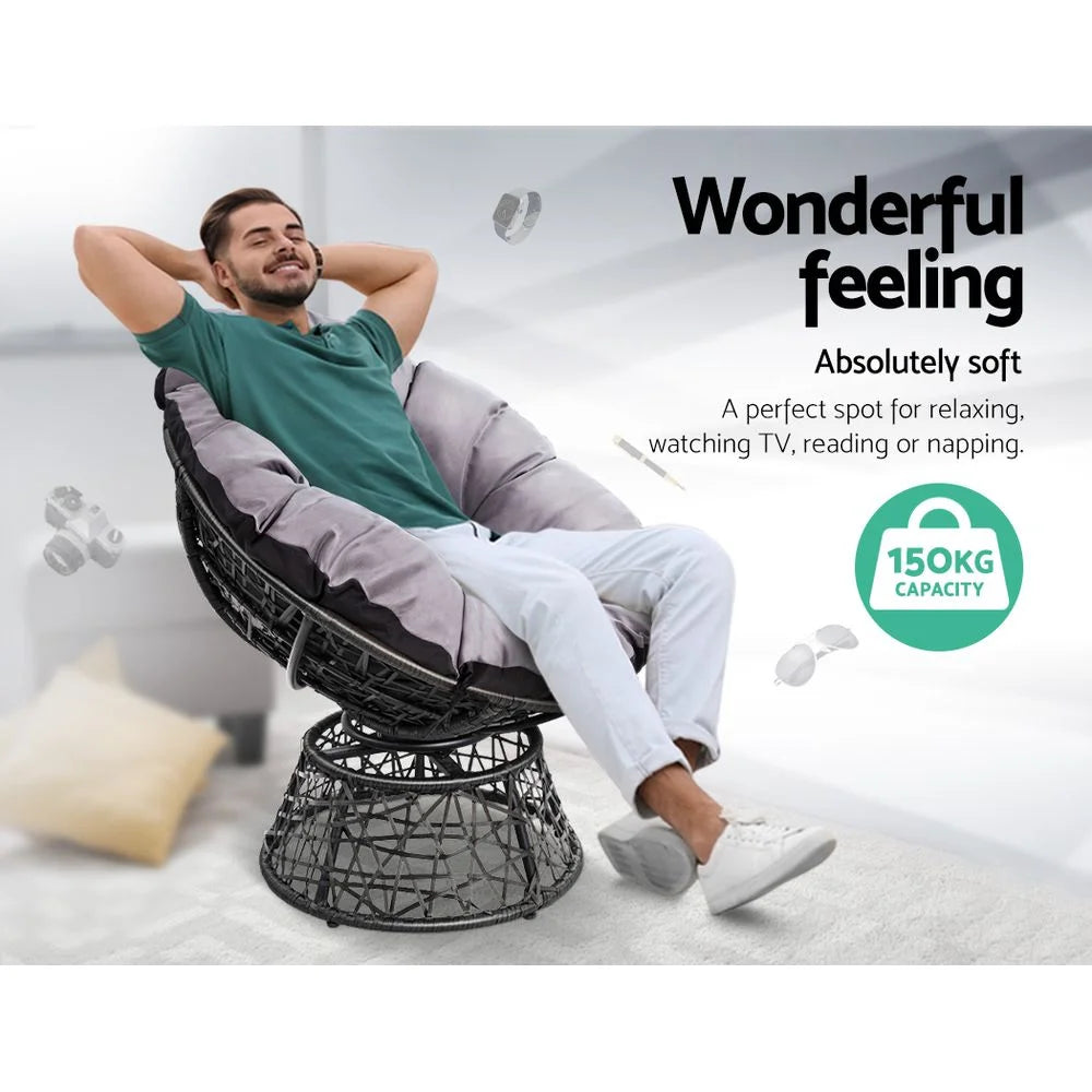 Papasan Chair with Side Table Set Black - Outdoor