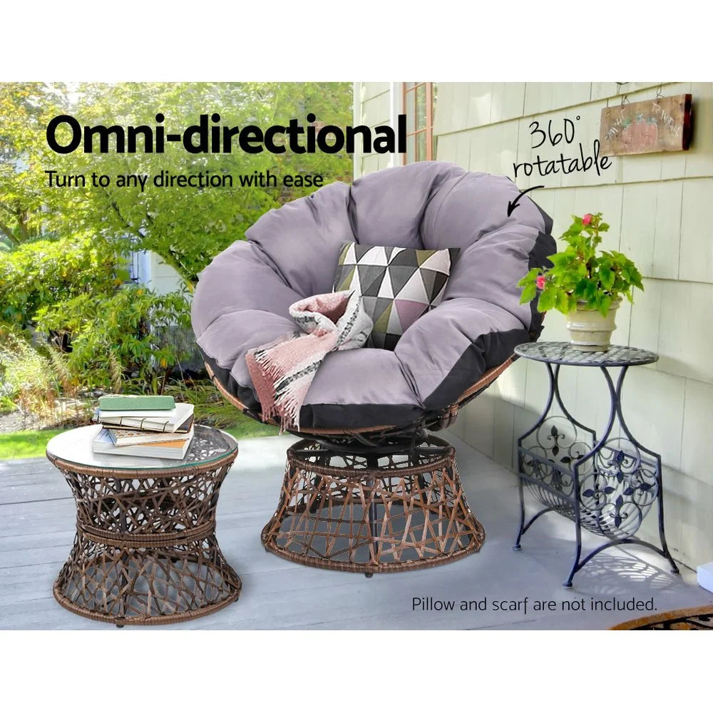 Papasan Chair with Side Table Set Brown - Outdoor