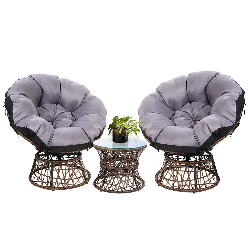 Papasan Chair with Side Table Set Brown - Outdoor