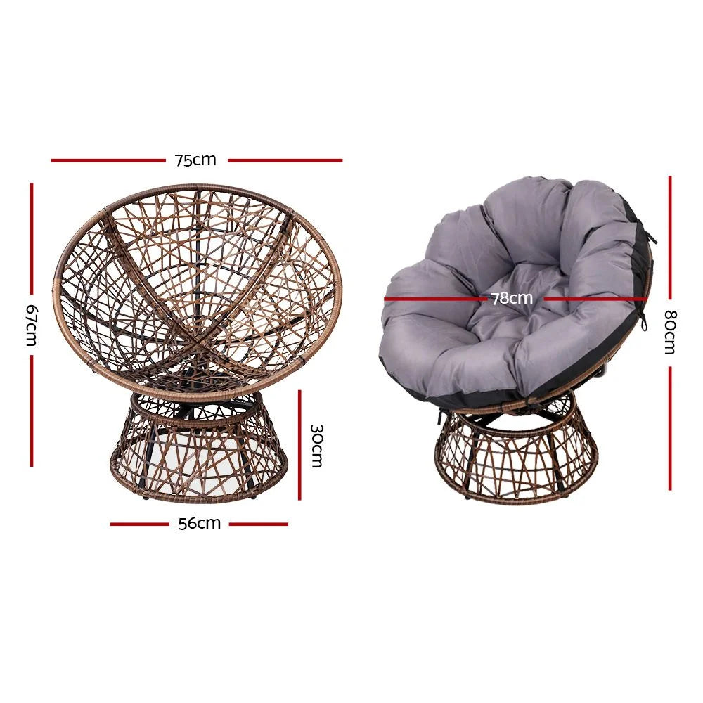 Papasan Chair with Side Table Set Brown - Outdoor