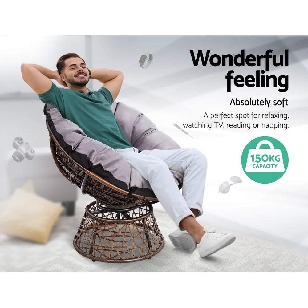 Papasan Chair with Side Table Set Brown - Outdoor