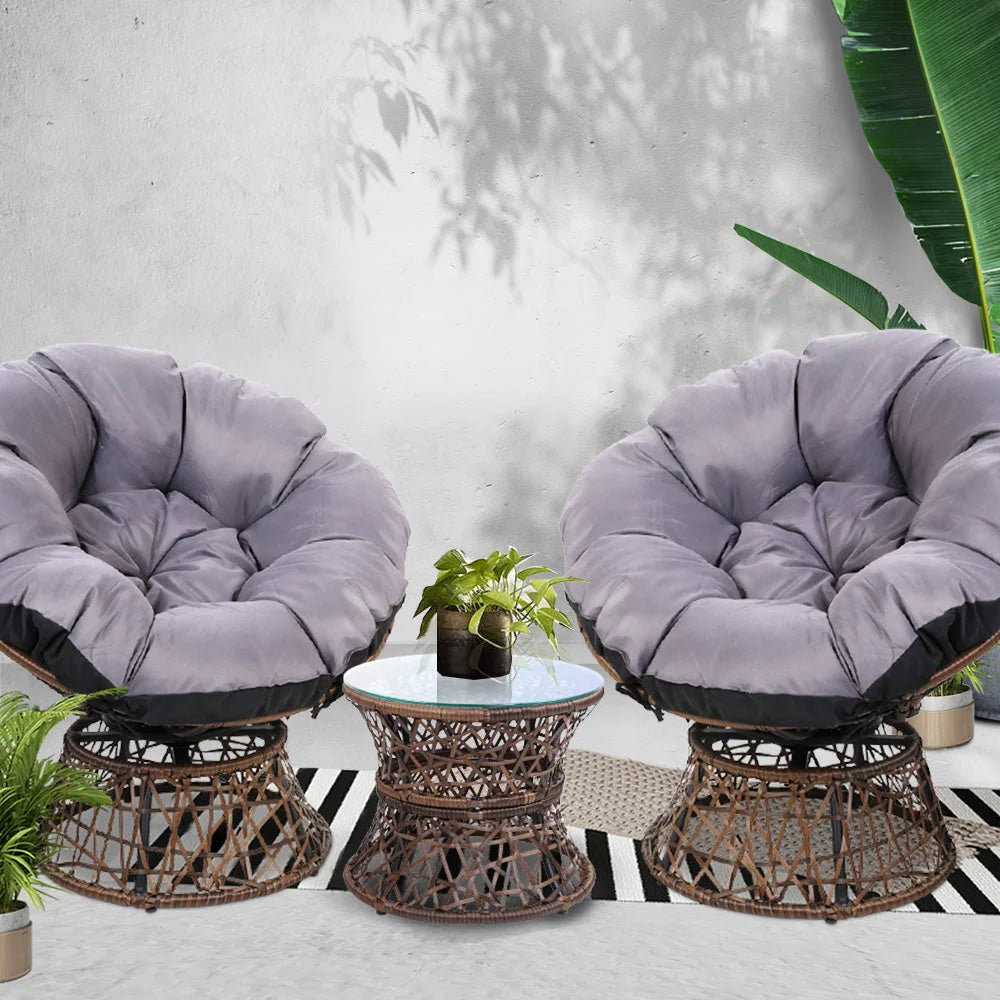 Papasan Chair with Side Table Set Brown - Outdoor