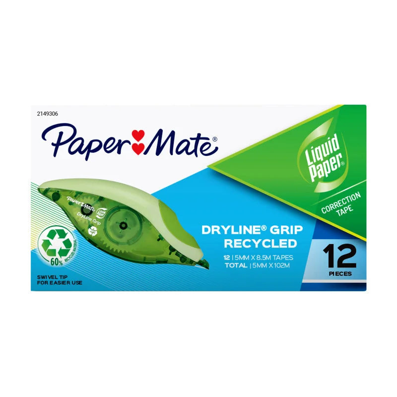 PAPER MATE LP Dryline Grip Correction Tape (Carton of 12)