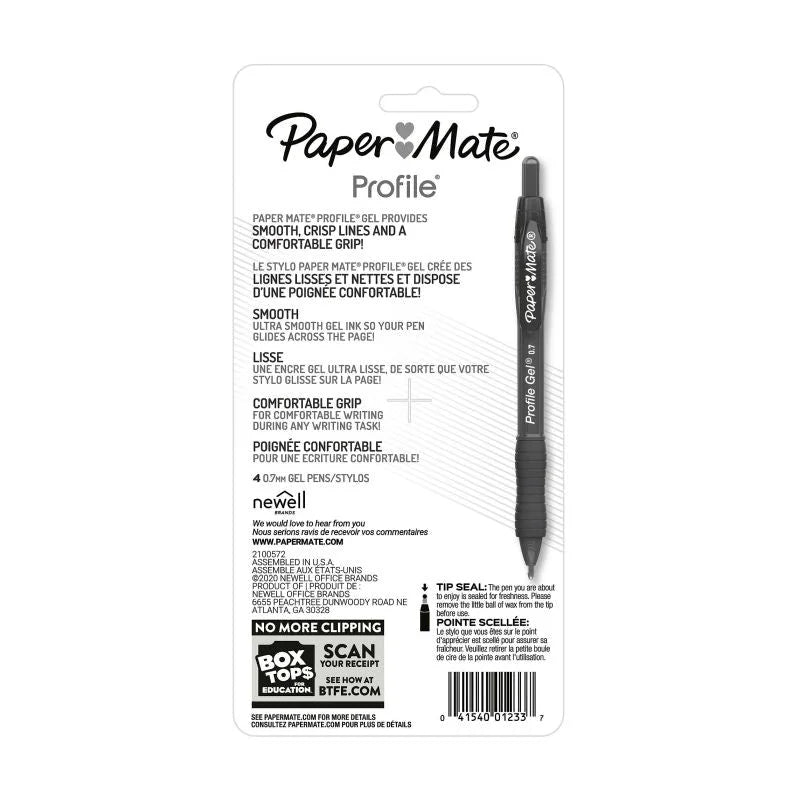 PAPER MATE Profile Gel 0.7mm Assorted Pack of 4 - Box of 6