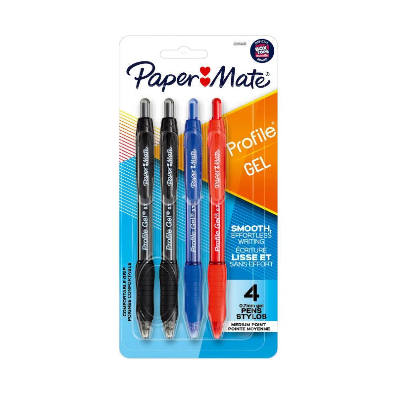 PAPER MATE Profile Gel 0.7mm Assorted Pack of 4 - Box of 6