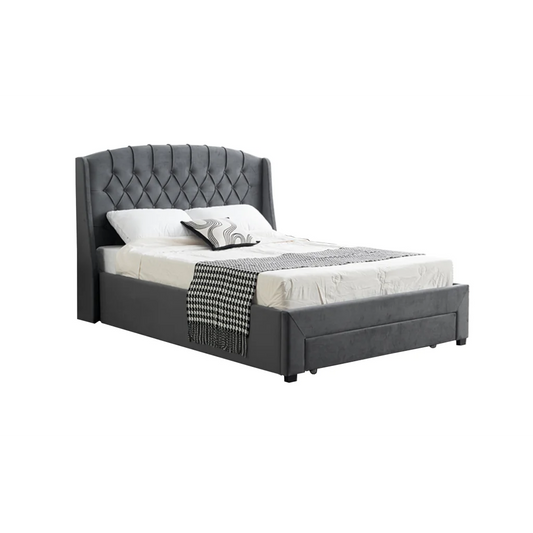 Paris Tall Tufted Velvet Dark Grey Bed with Storage Drawer