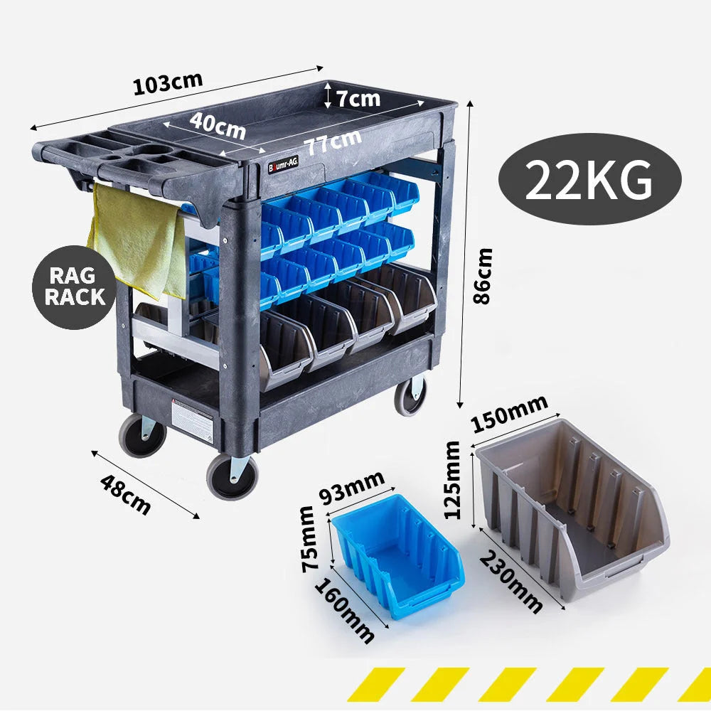 Parts Bin Trolley Mobile Tool Workshop Utility Storage Cart