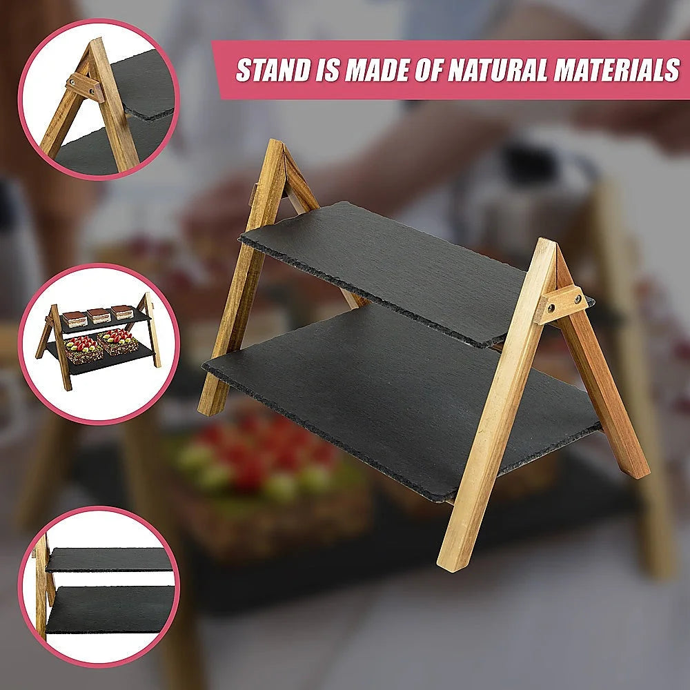 Party 2-Tier Cake Stand Slate Wedding Tiered Serving Stand