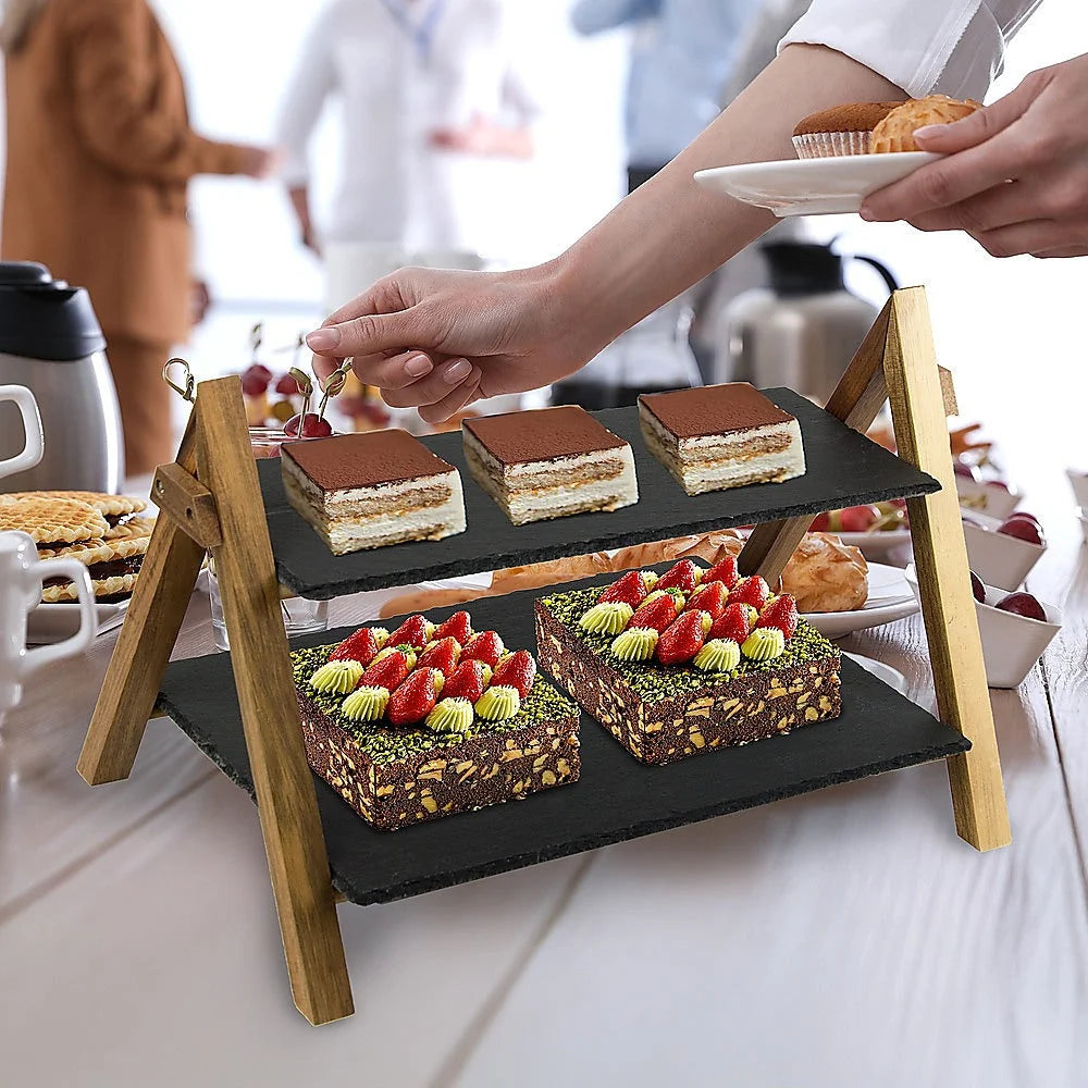 Party 2-Tier Cake Stand Slate Wedding Tiered Serving Stand
