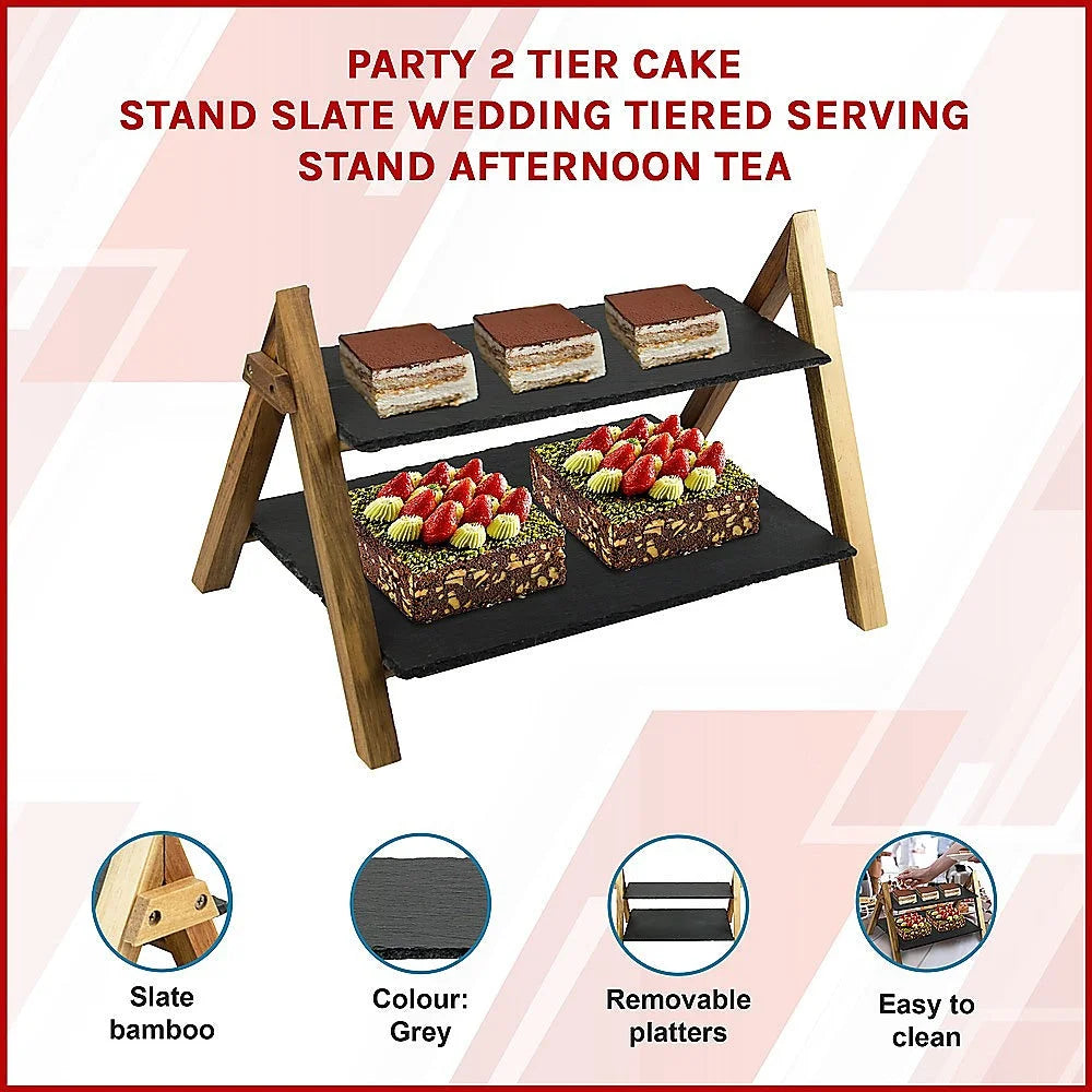 Party 2-Tier Cake Stand Slate Wedding Tiered Serving Stand