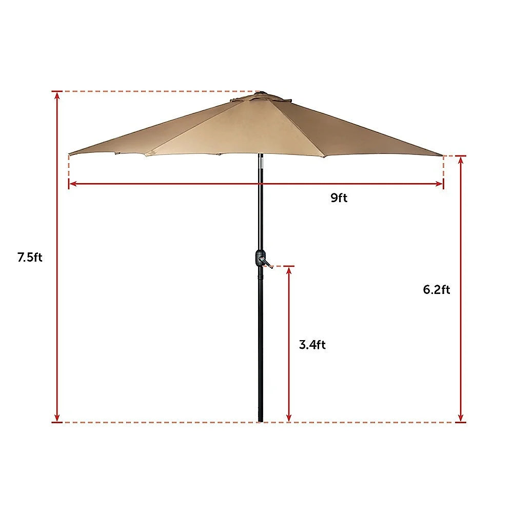 Patio Umbrella 9FT Outdoor Garden Table with 8 Sturdy Ribs
