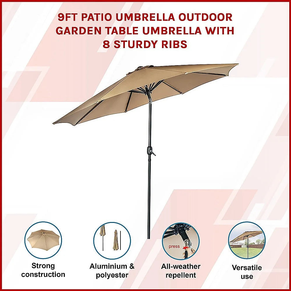 Patio Umbrella 9FT Outdoor Garden Table with 8 Sturdy Ribs