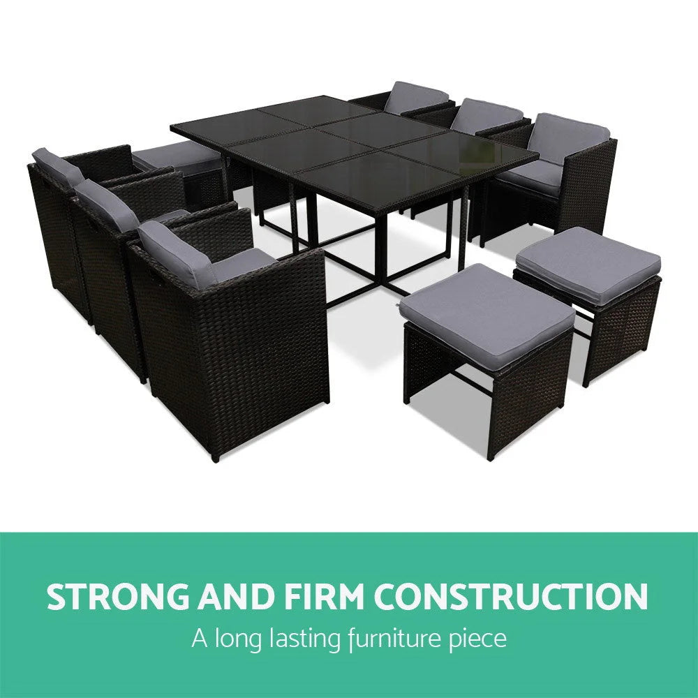 PE Wicker Outdoor Dining Set (11pc) Black - Outdoor